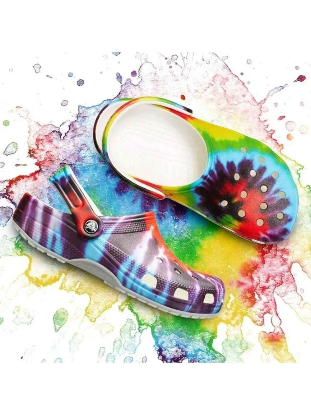 CROCS Classic Unisex Tie Dye Rainbow Clogs PRIDE Graphic Sandals Mens US 13 NIB